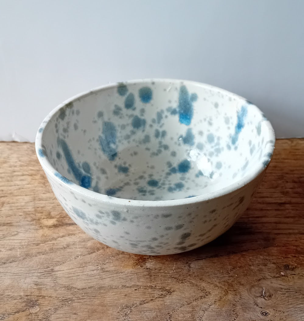 Splatterware Blue and white cereal bowl