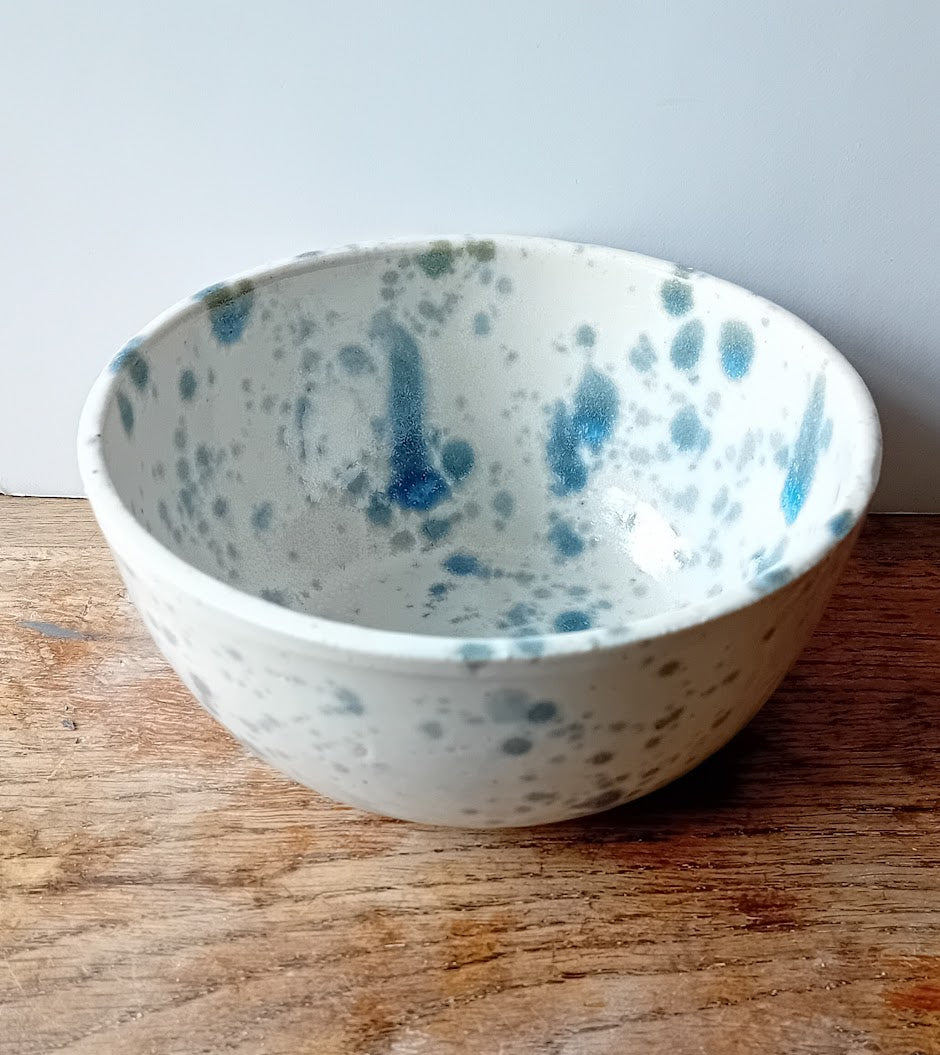 Splatterware Blue and white cereal bowl