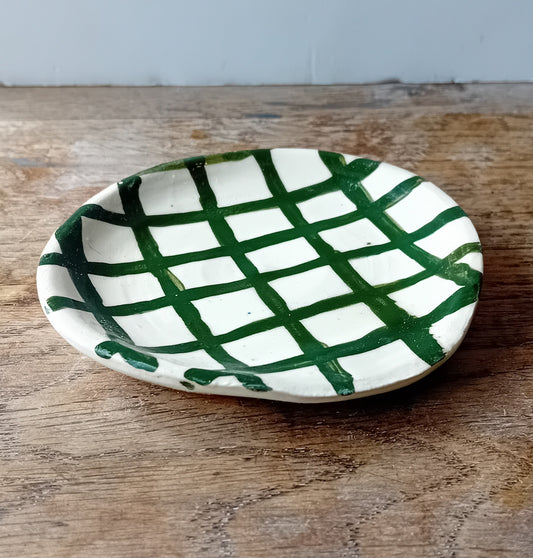 Ceramic spoon rest green grid