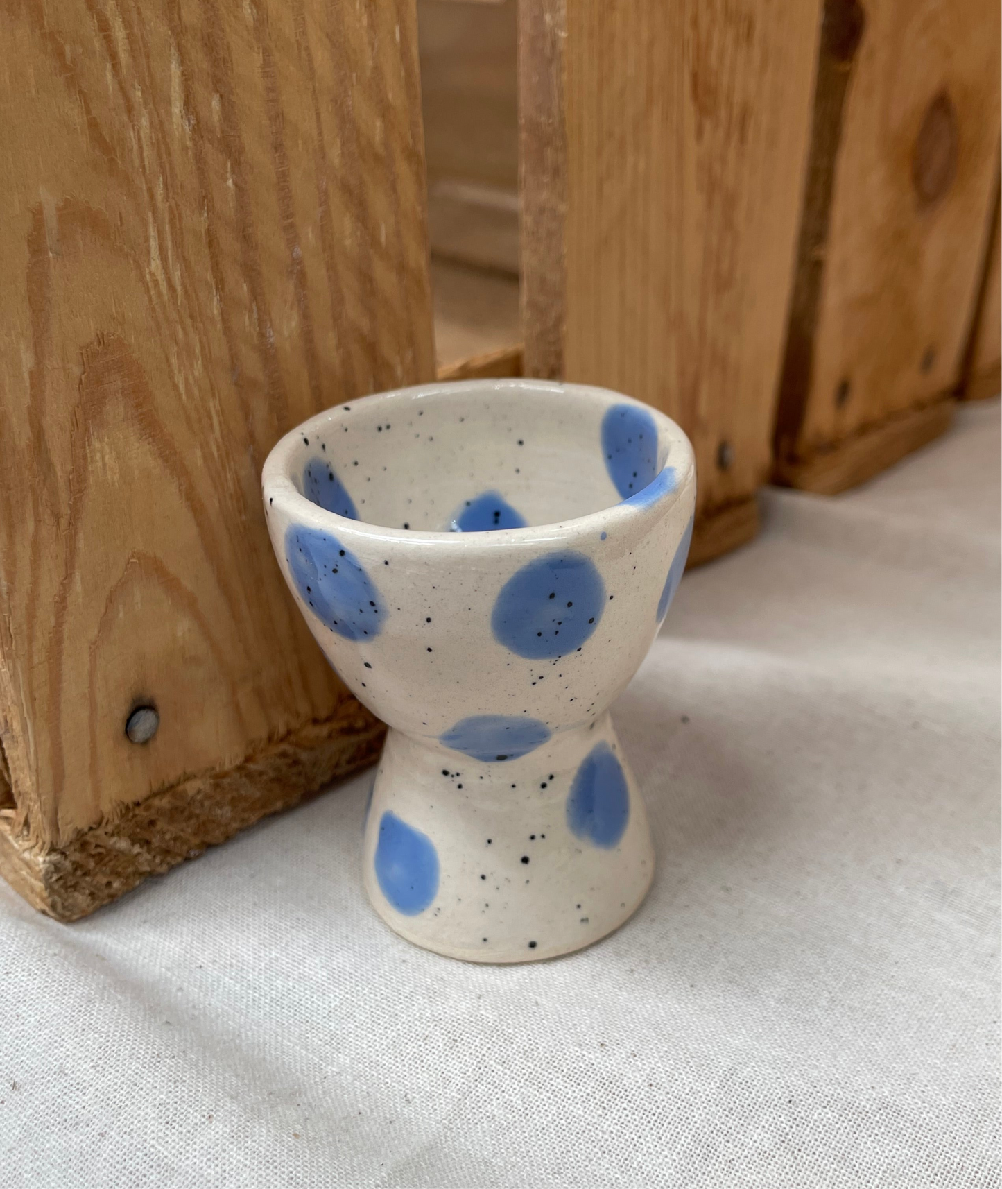 Blue spotty egg cup