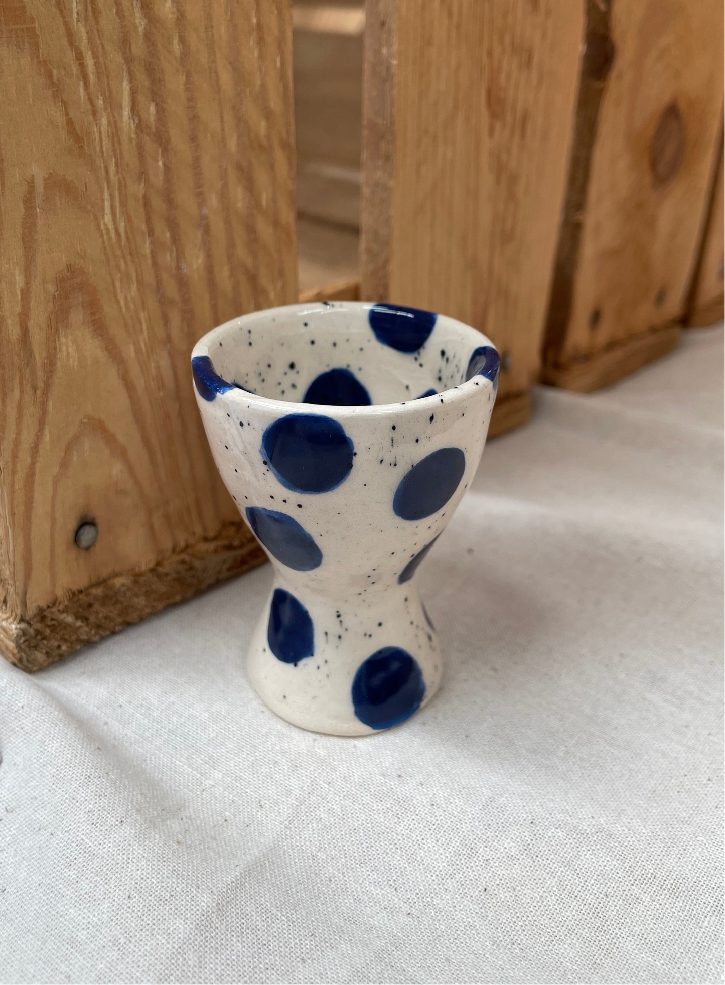 Blue spotty egg cup