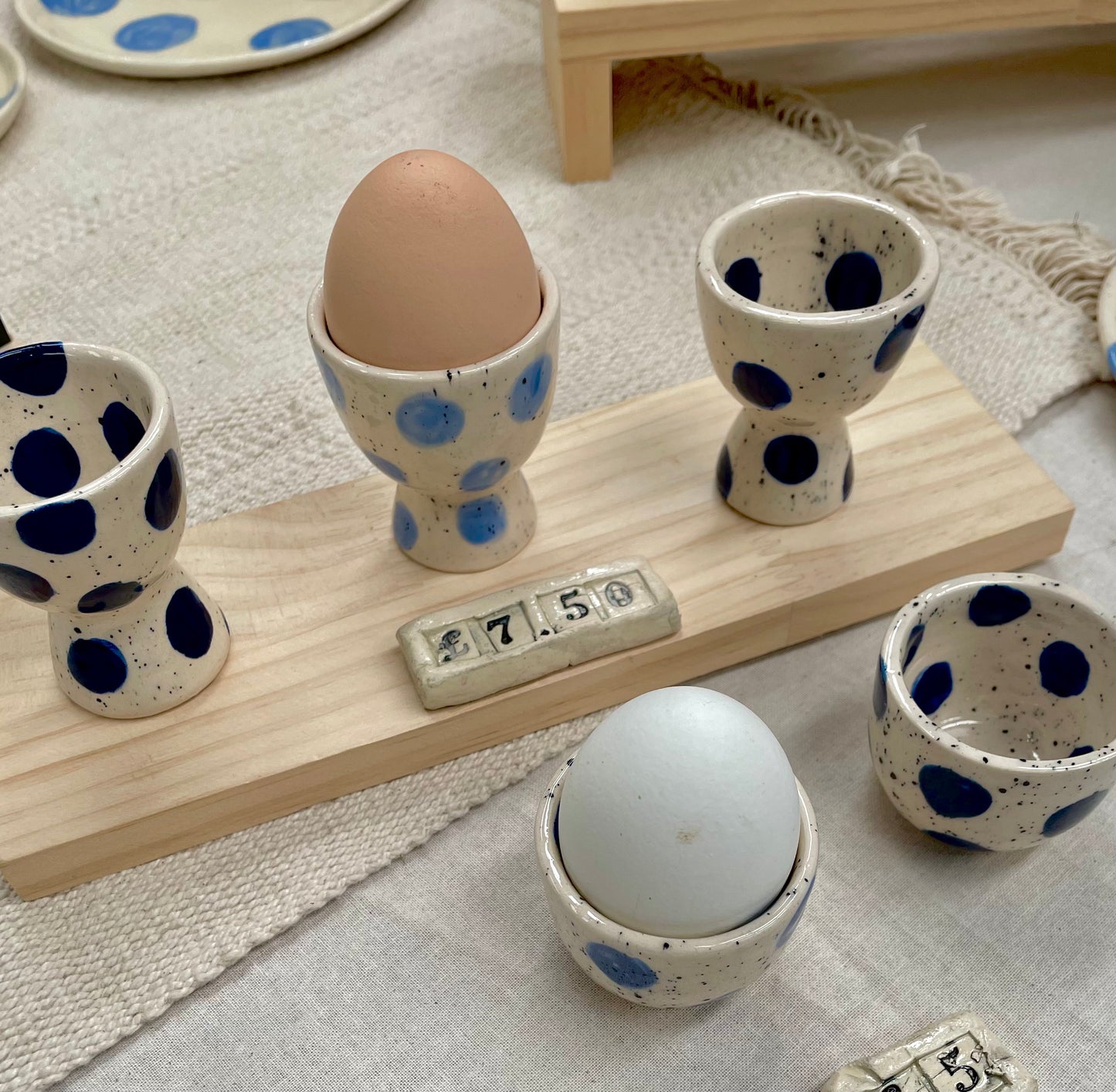 Blue spotty egg cup