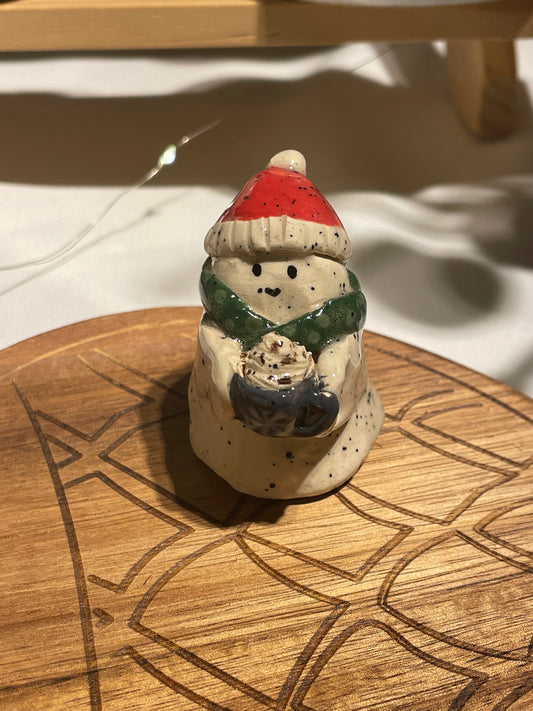 Christmas ghost holding a mug-red and green