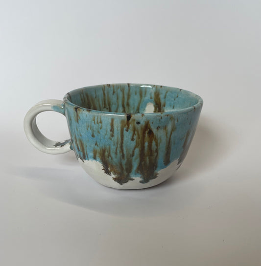 Blue speckled cappuccino cup